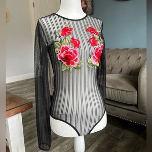 PRETTYLITTLETHING BLACK WITH ROSE embroidered BODYSUIT